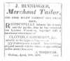 Jacob Binninger ad 1832 Galena Newspaper
