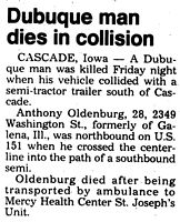 Anthony Oldenburg Killed In Car Accident