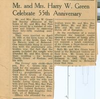 Harry and Carrie Green 55th Anniversary write up